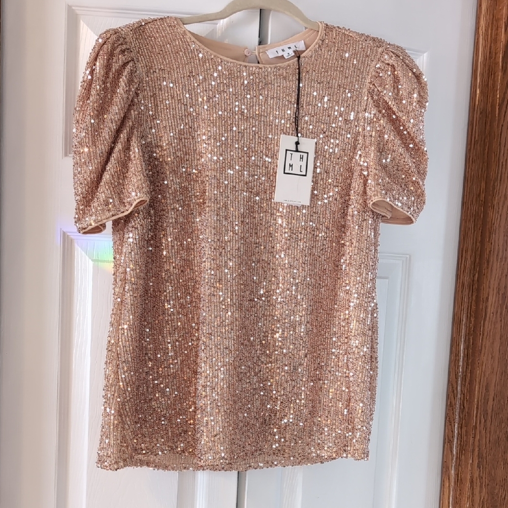 THML Rose Gold Sequin Blouse